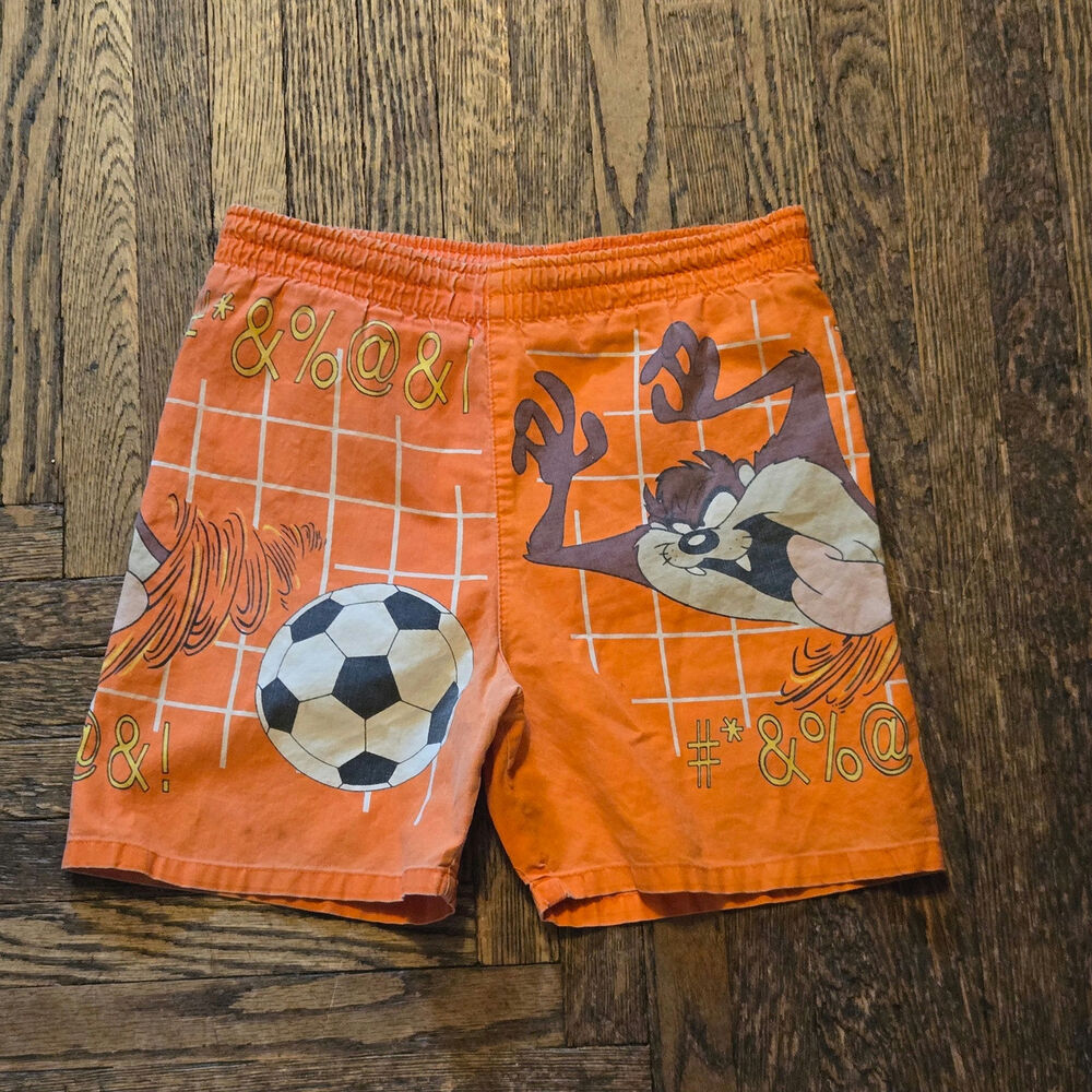 Vintage Taz Looney Tunes Swim trunks AOP orange Faded Soccer size Small? READ